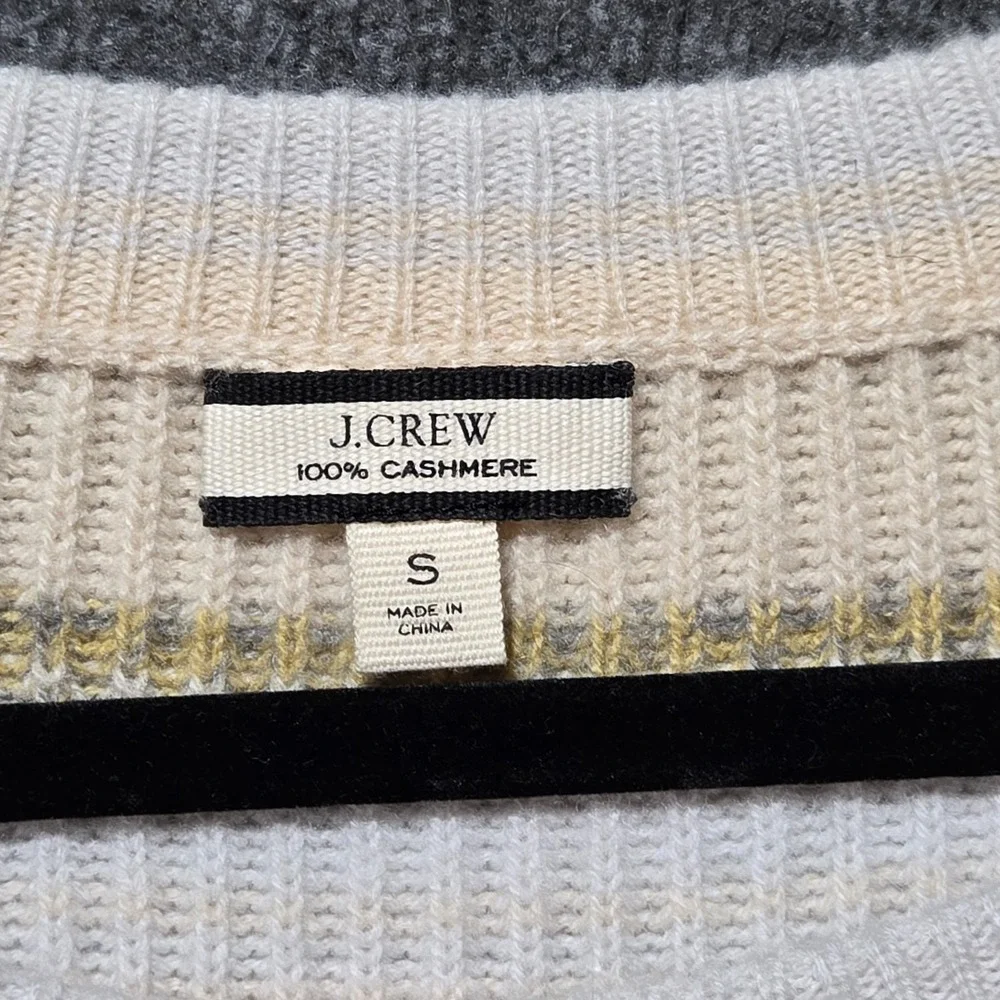 J. Crew Cashmere Ribbed Crewneck Sweatshirt‎ In Stripe S BF015 Pearl Oyster Ash